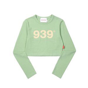 ARCHIVE BOLD 939 Logo Long Sleeve Crop Top (Sage)
